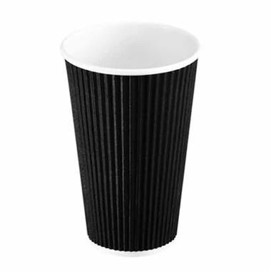 Kaffebæger Pap Ø90xH135mm 40cl 16oz Ripple Wall Sort