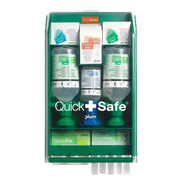 Sikkerhedsskab QuickSafe Complete med Øjenskyl/Brandgel/Plastre/Kompres/Sårrens,stk