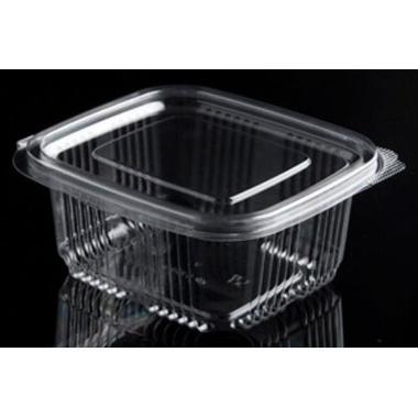 Plastbæger Catersource 375 ml 85x97x53 mm firkantet hængslet låg RPET Klar,100 stk/ps