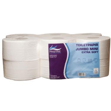 Toiletpapir Pristine Extra Soft Jumbo Mini 2-lag Ø18 cm 160 m Nyfiber,12 rl/krt