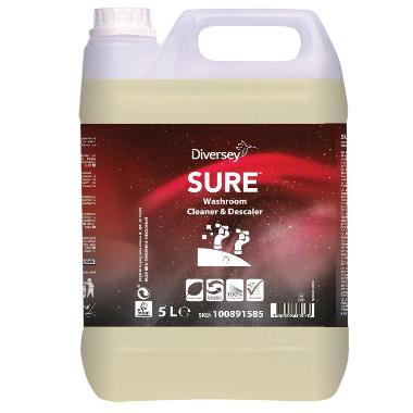 Sanitetsrengøring/Kalkfjerner SURE Washroom Cleaner&Descaler Sur u/Parfume 5 ltr,2 dnk x 5 ltr/krt