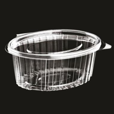 Plastbæger Catersource 375 ml 112x145x57 mm Oval Hængslet låg RPET Klar,100 stk/ps