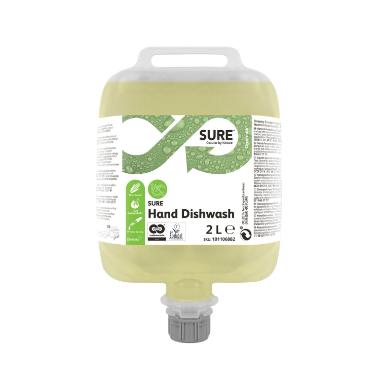 Håndopvask Sure Hand Dishwash DVM 2ltr uden parfume og farve klar plantebaseret,3 stk x 2 ltr/krt