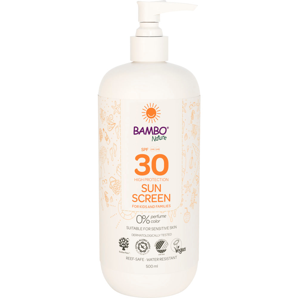 Solcreme, Bambo Nature, 500 ml, SPF 30, Uden Farve og Parfume, 23% Fedt