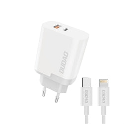 Dudao 22.5 Watt Adapter, 1xUSB-C + 1xUSB-A + Cable