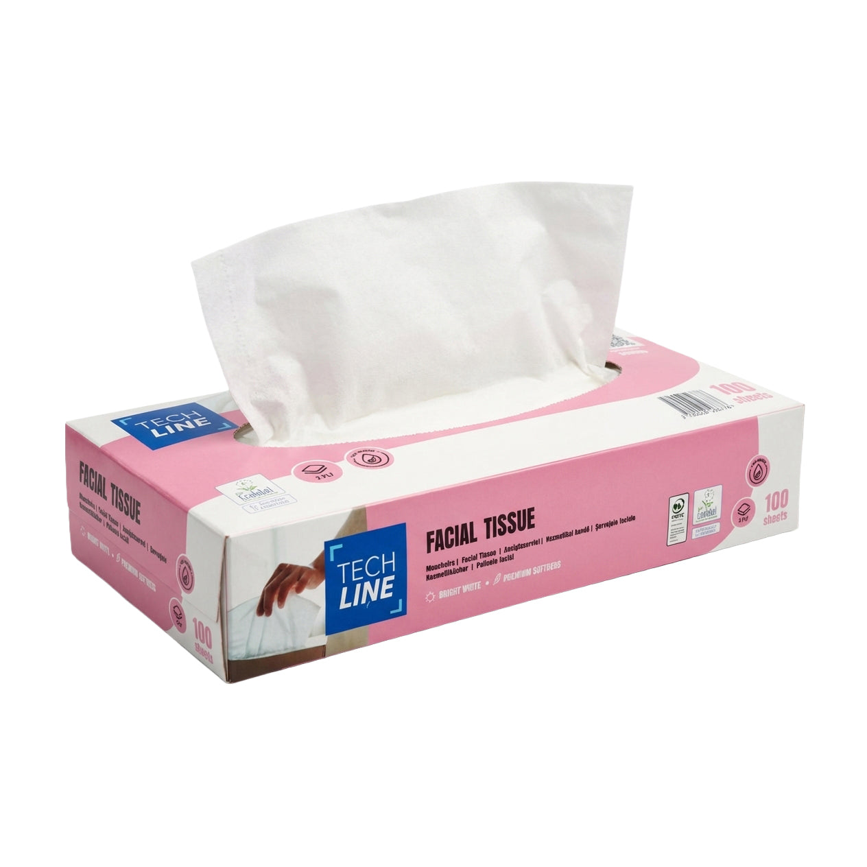 Ansigtsserviet Techline 2-lag 20.2x20.5cm Nyfiber Hvid,40 pk x 100 stk/krt
