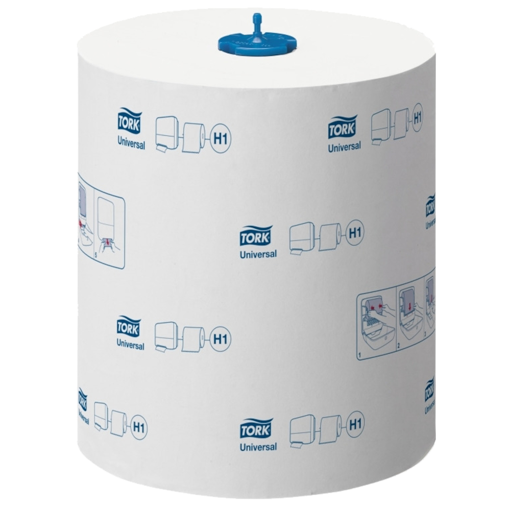 Håndklæderulle, Tork H1 Universal, 2-lags, 150m x 21cm, Ø19cm, hvid, blandingsfibre