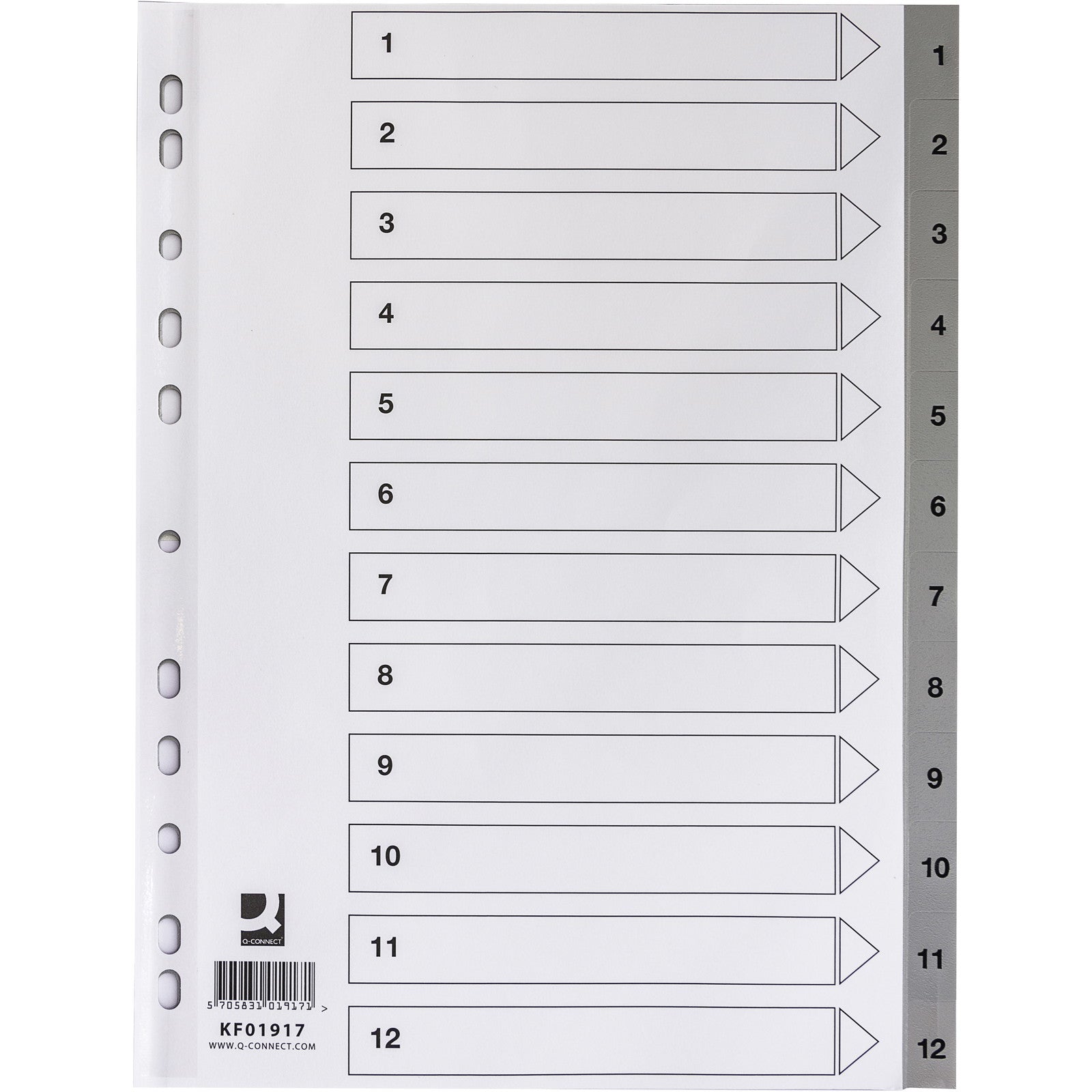 Q-connect registersæt A4 med 12 tabs i grå