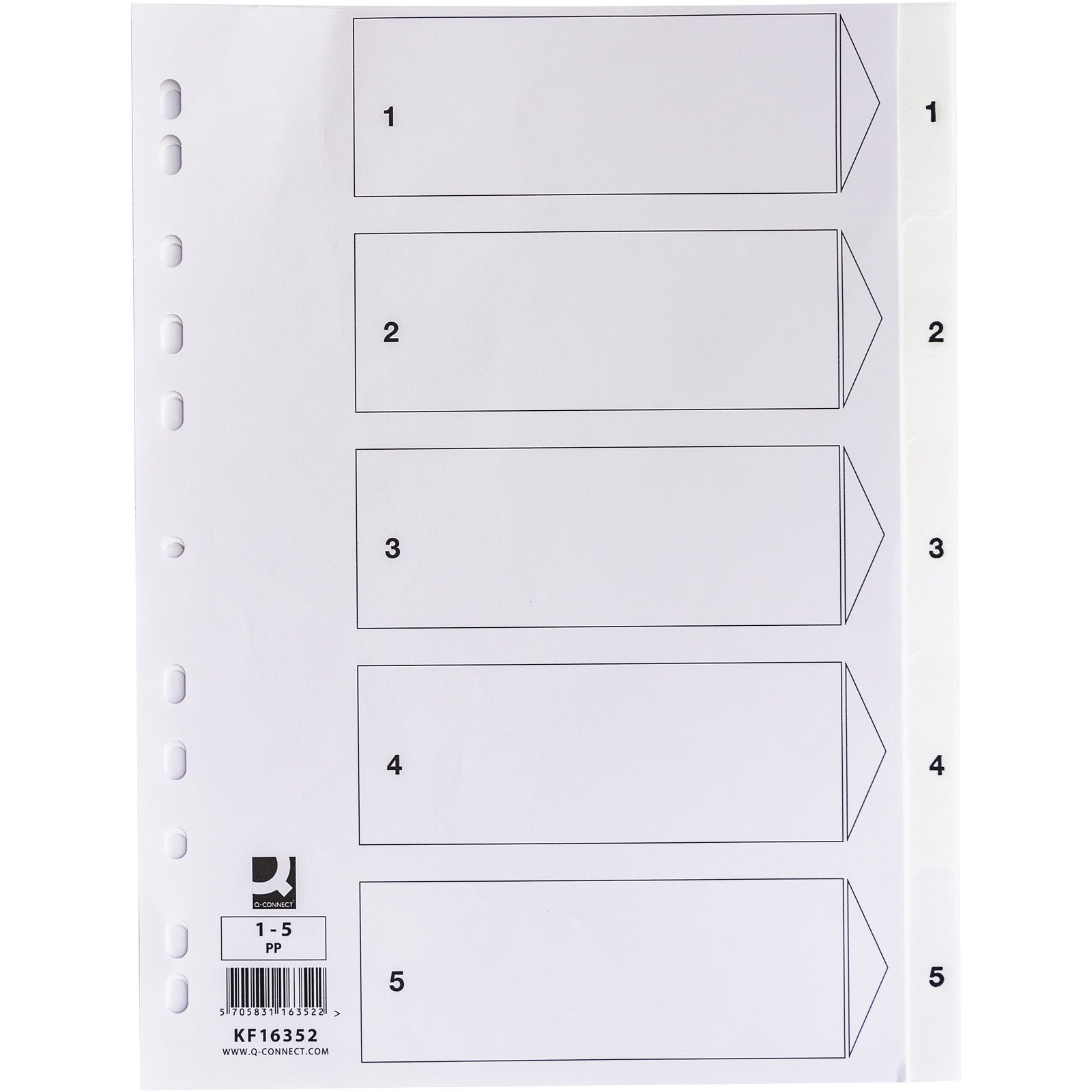 Q-connect register A4 5 tabs hvid