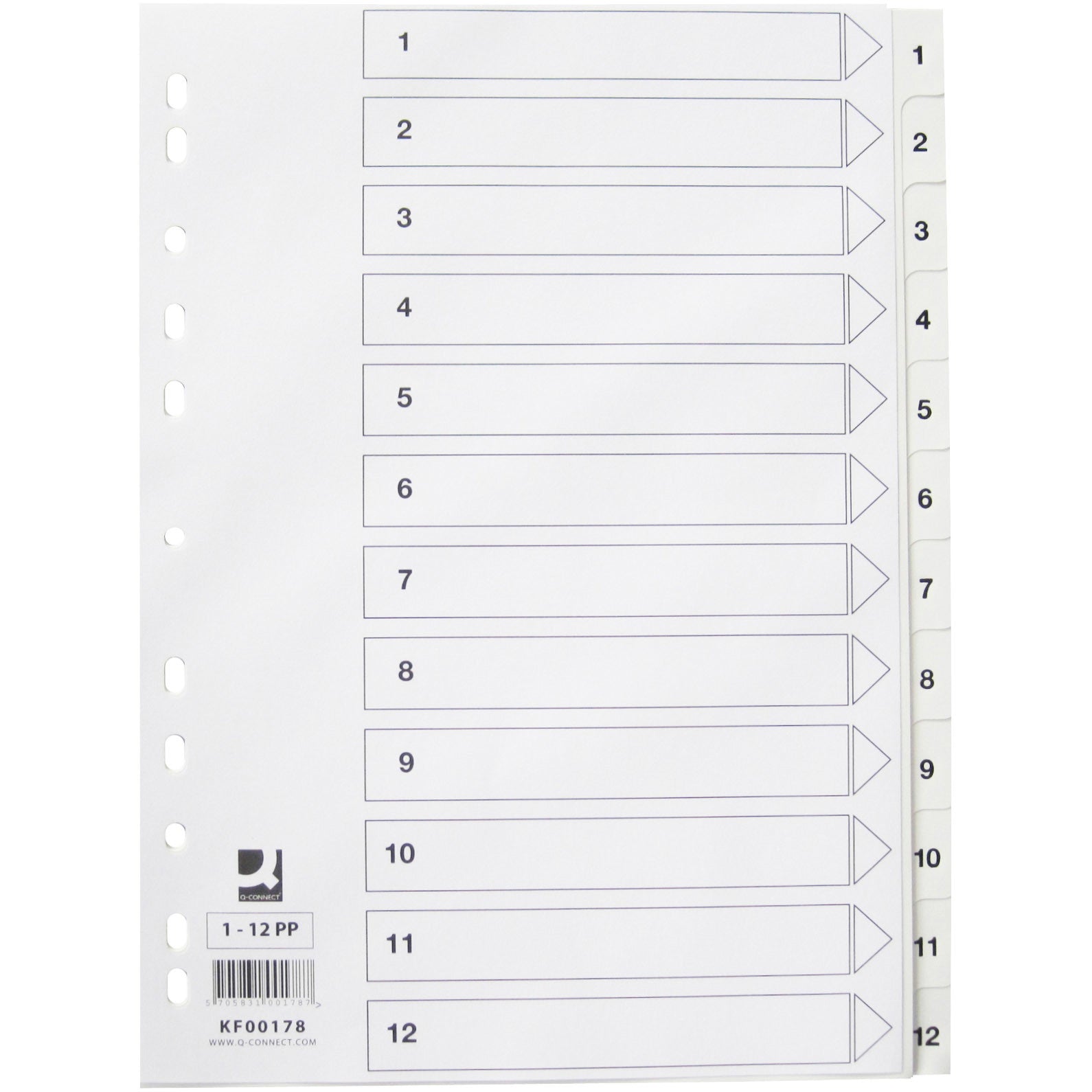 Q-connect register i A4 1-12 i plast i farven hvid