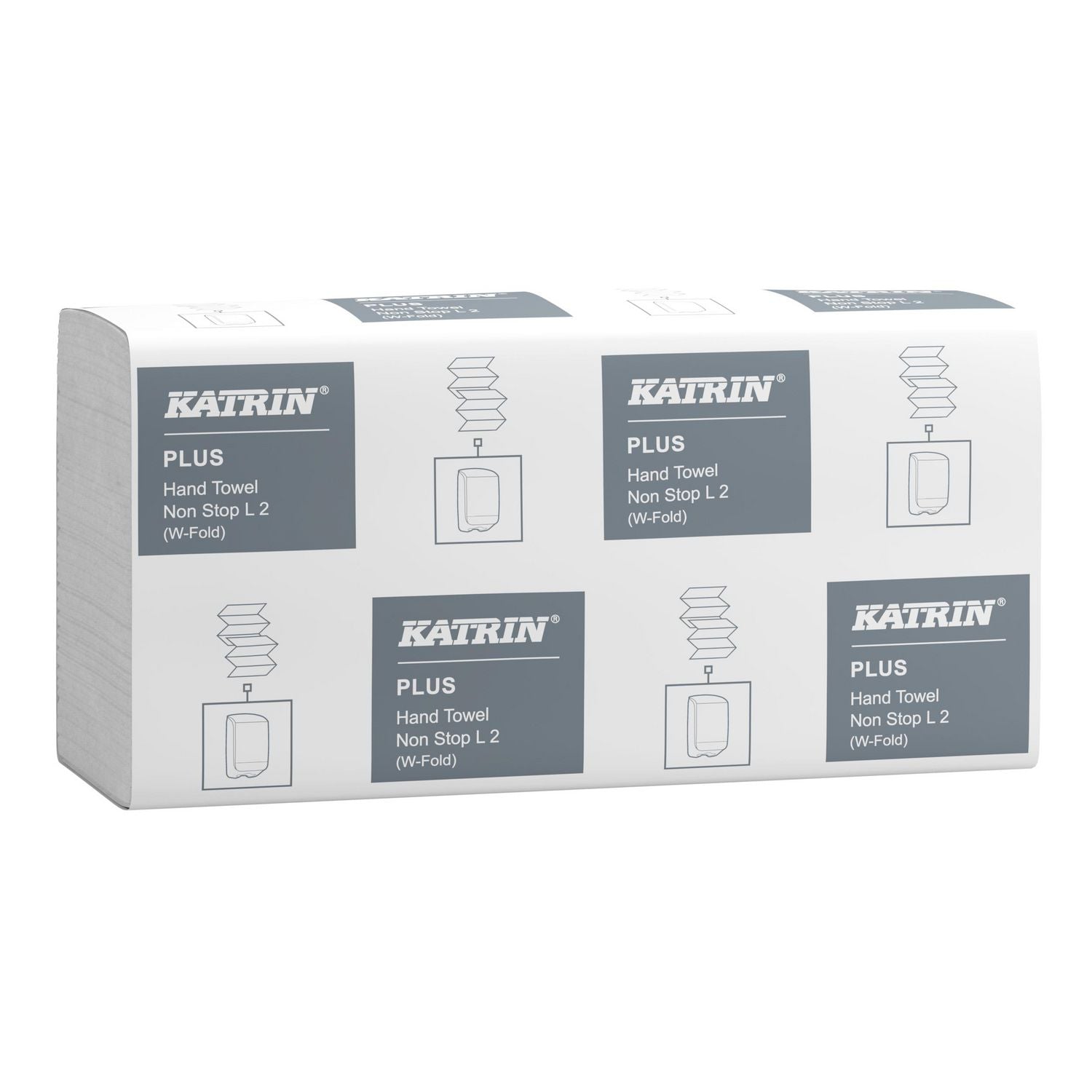 Håndklædeark Katrin Plus Non-stop W-Fold 2-lags L32xB20.3xD8cm Nyfiber Hvid,15 pk x 133 ark/sæk