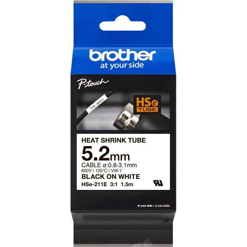 Brother HSe krympeflextape 5,2mm sort/hvid
