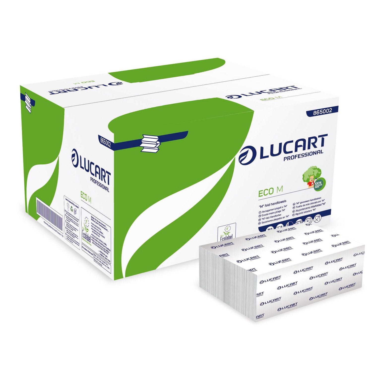 Håndklædeark Lucart Eco M-Fold 2-lag L22.5xB32xD8cm Mix Hvid,15 pk x 125 stk/krt