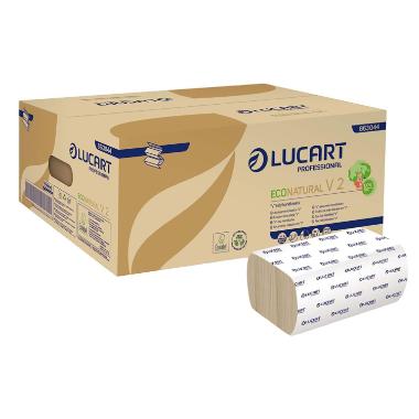 Håndklædeark Lucart EcoNatural V-Fold 2-lag L21xB21xD10.5cm Genbrug FSC Natur,20 pk x 190 stk/krt