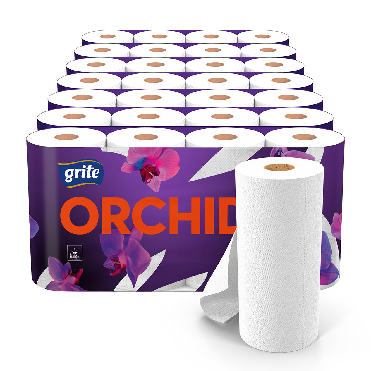 28 ruller | 3-lags Køkkenrulle | Grite Orchidea - 100% nyfiber