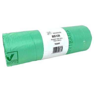 Bio Affaldssæk 125L grøn – 750x1150 mm, 30 my PLA ( 16 ruller á 10 stk )