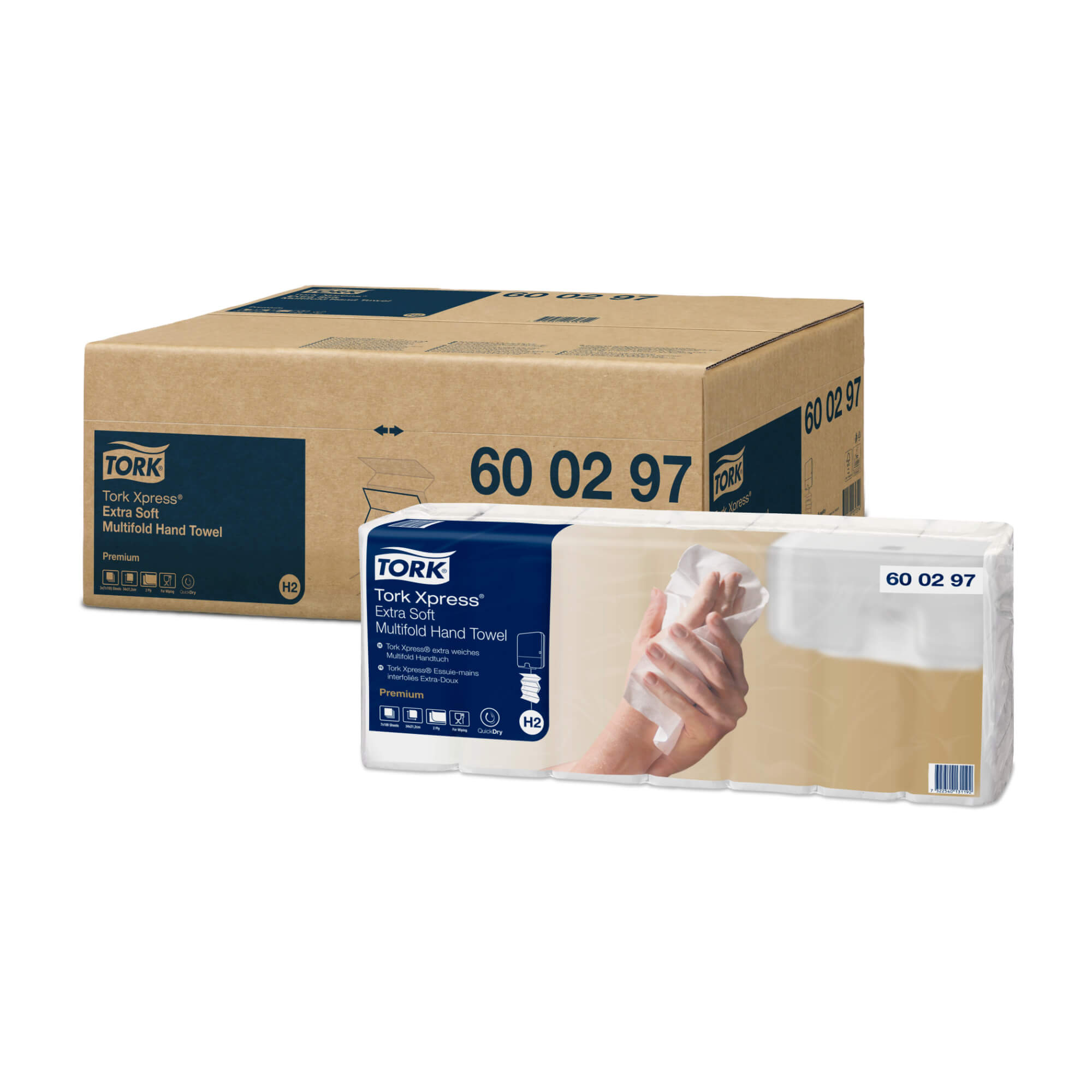 Håndklædeark Tork Premium H2 W-Fold 2-lag L34xB21.2xD8.5cm Nyfiber FSC Hvid,3 pk x 700 stk/krt