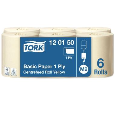 Håndklæderulle Tork Basic M2 midi 1-lag 300 m uden Hylse Uperforeret Gul,6 rl/krt