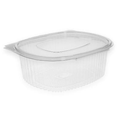Plastbæger Verive 500 ml oval hængslet låg 150x124x55 mm RPET Klar,9 ps x 50 stk/krt