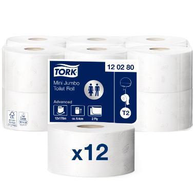 Toiletpapir Tork Advanced T2 Jumbo Mini 2-lag 170 m,12 rl/krt