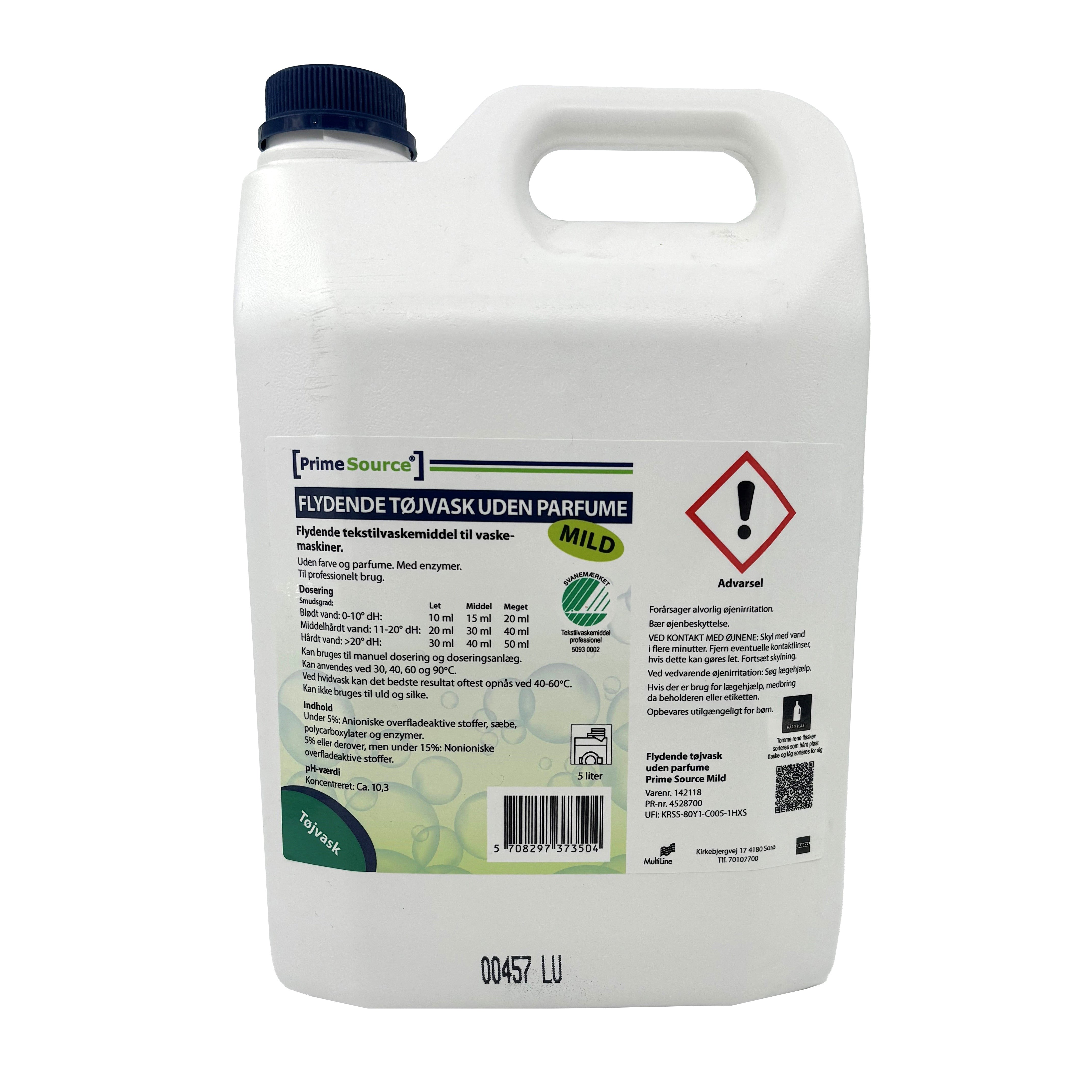 Prime Source Flydende Tøjvask Mild 5 liter – Svanemærket uden parfume til hvidt og farvet tøj