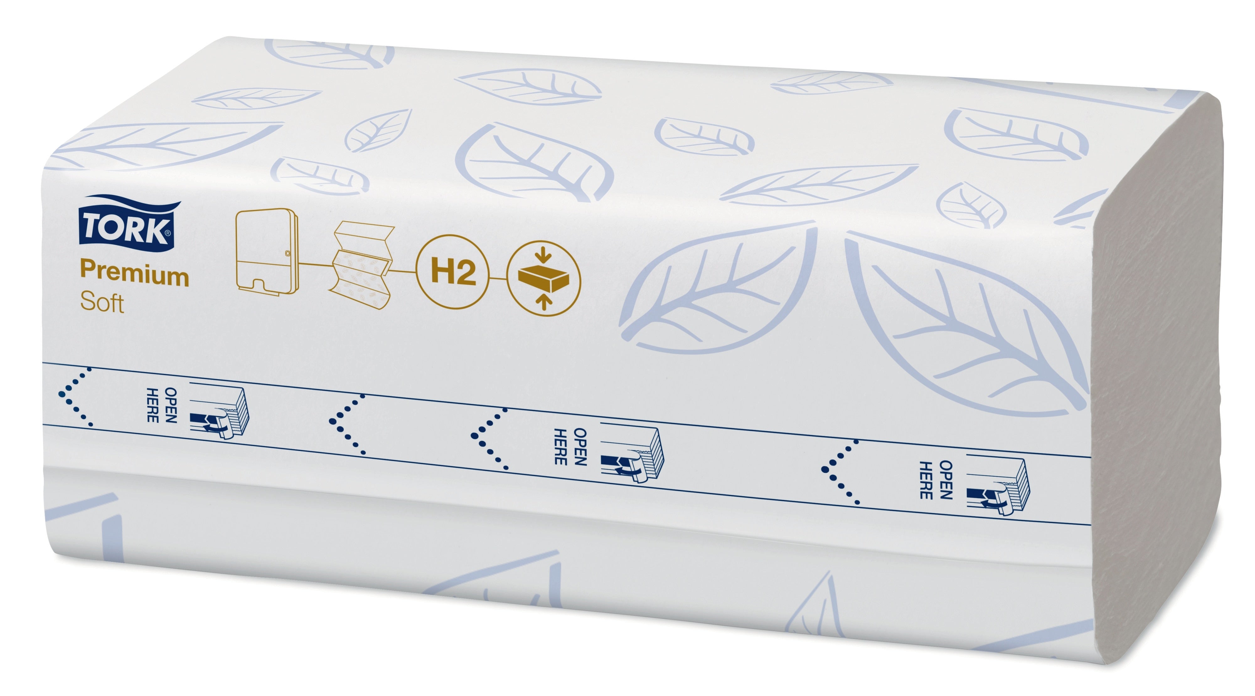 Håndklædeark Tork Premium H2 Z-Fold 2-lag kompr. L24xB21.2xD8cm Nyfiber FSC Hvid,12 pk x 225 stk/krt