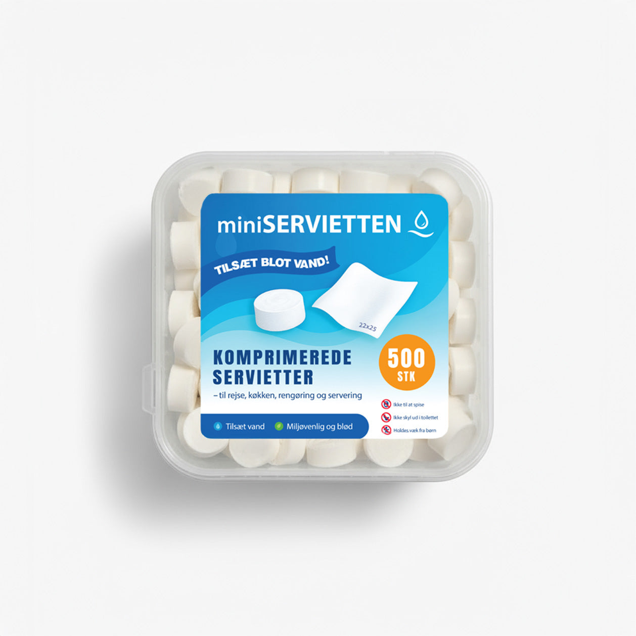 miniSERVIETTER i bulk 500 stk – Hvide komprimerede servietter