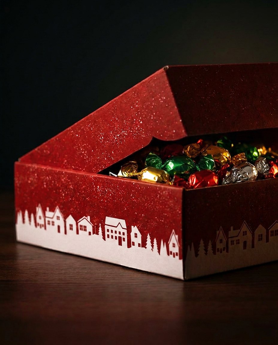 miniSERVIETTENs julekasse med chokoladekugler – mulighed for logo