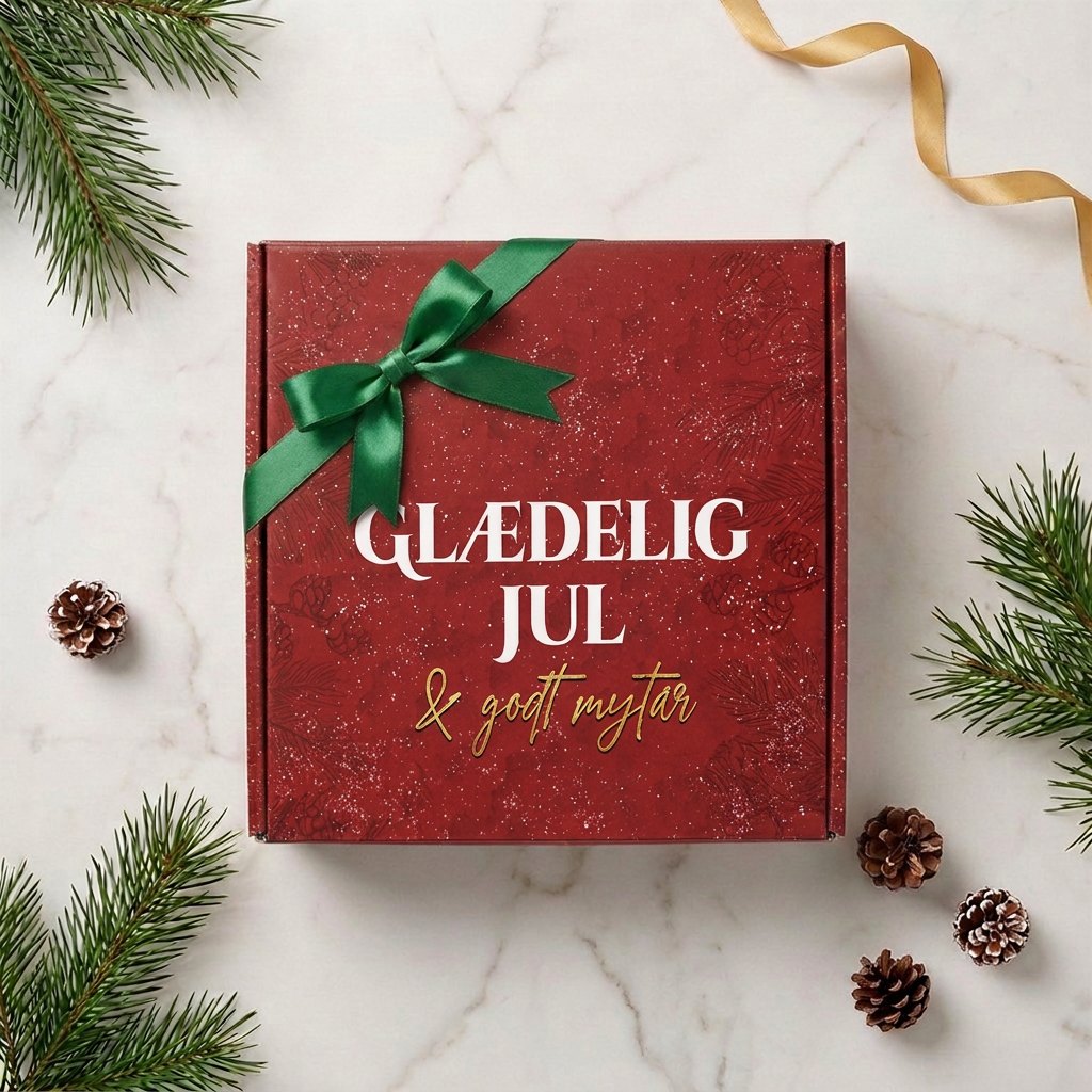 miniSERVIETTENs julekasse med chokoladekugler – mulighed for logo