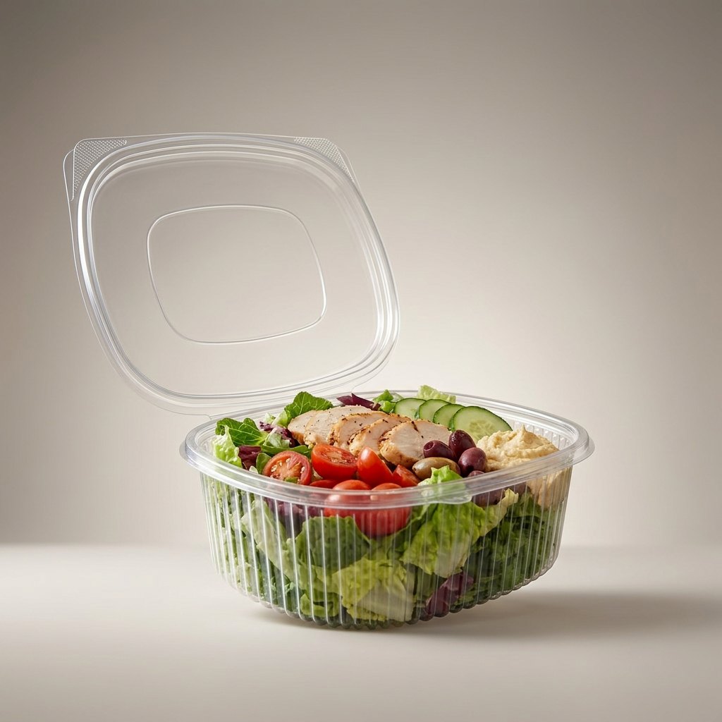 Verive plastbæger 750 ml – oval, hængslet låg, klar RPET, 500 stk.