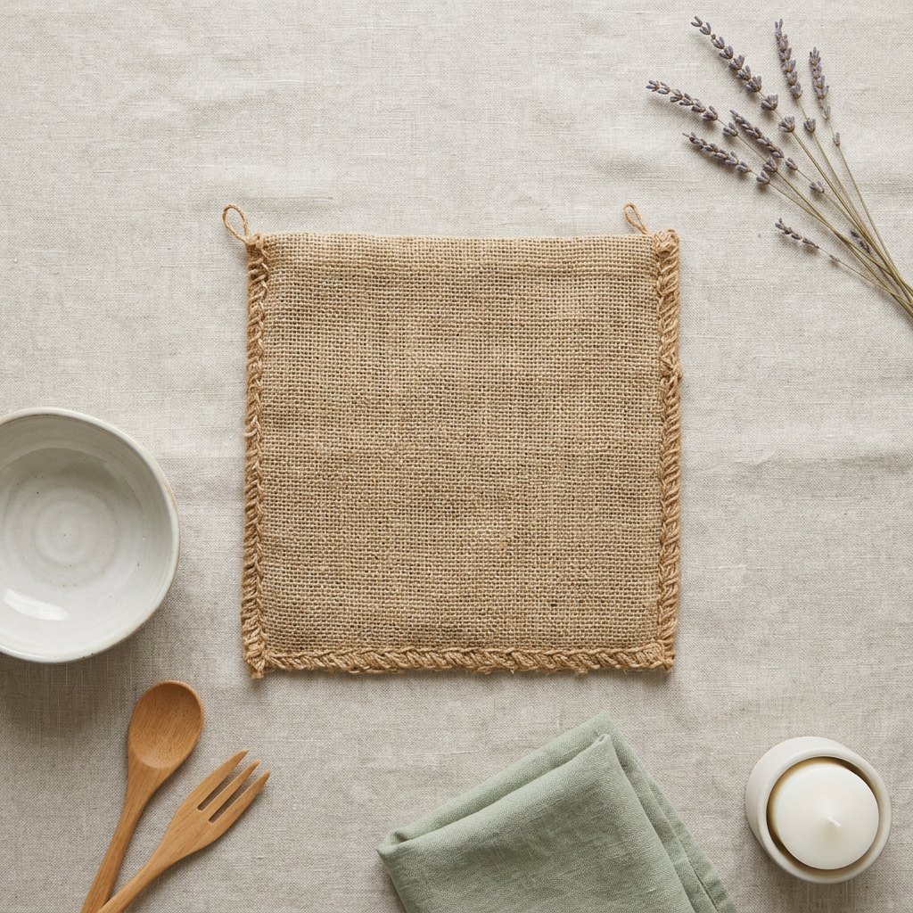 Grydelap i sækkelærred 20x20 cm med ophængsstrop – natur, 1 stk